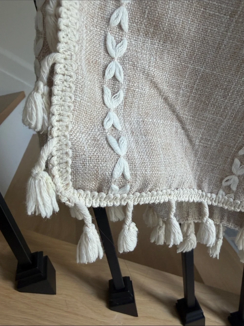 Beige Tassel Embroidered curtains set